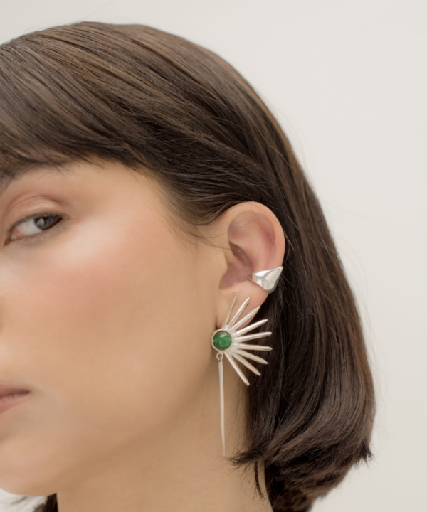 Alternative view of Sole Earrings Gold Green Agate