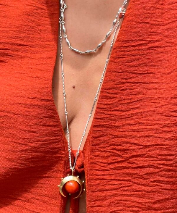 Alternative view of Crescent Pendant Carnelian Agate Silver