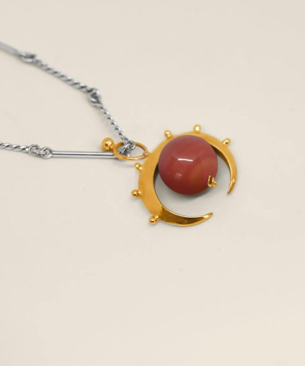 Alternative view of Crescent Pendant Carnelian Agate Gold