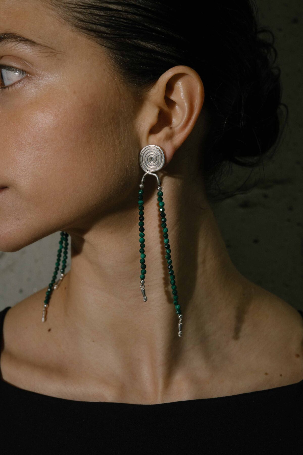 Aretes Ummu Malaquita Plata